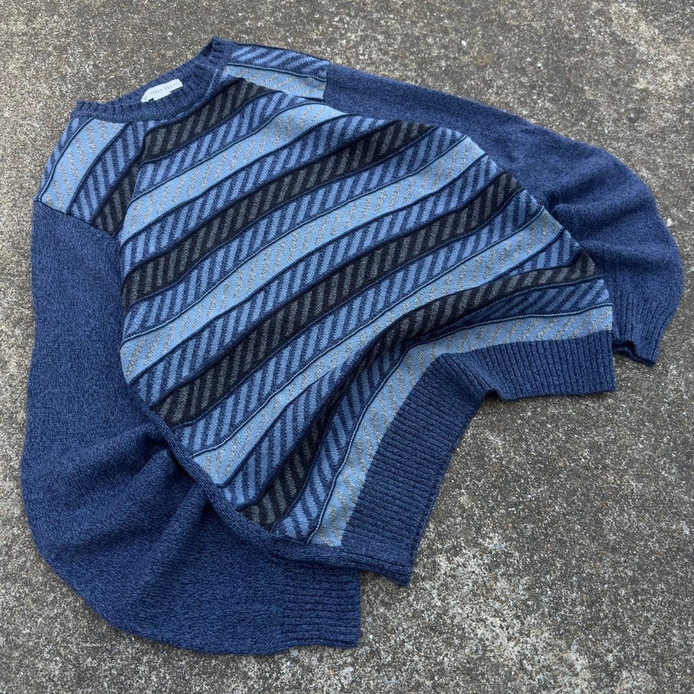 Vintage 90s Geoffrey Beene Coogi Style 3D Knit Sweater Blue Large (b4)
